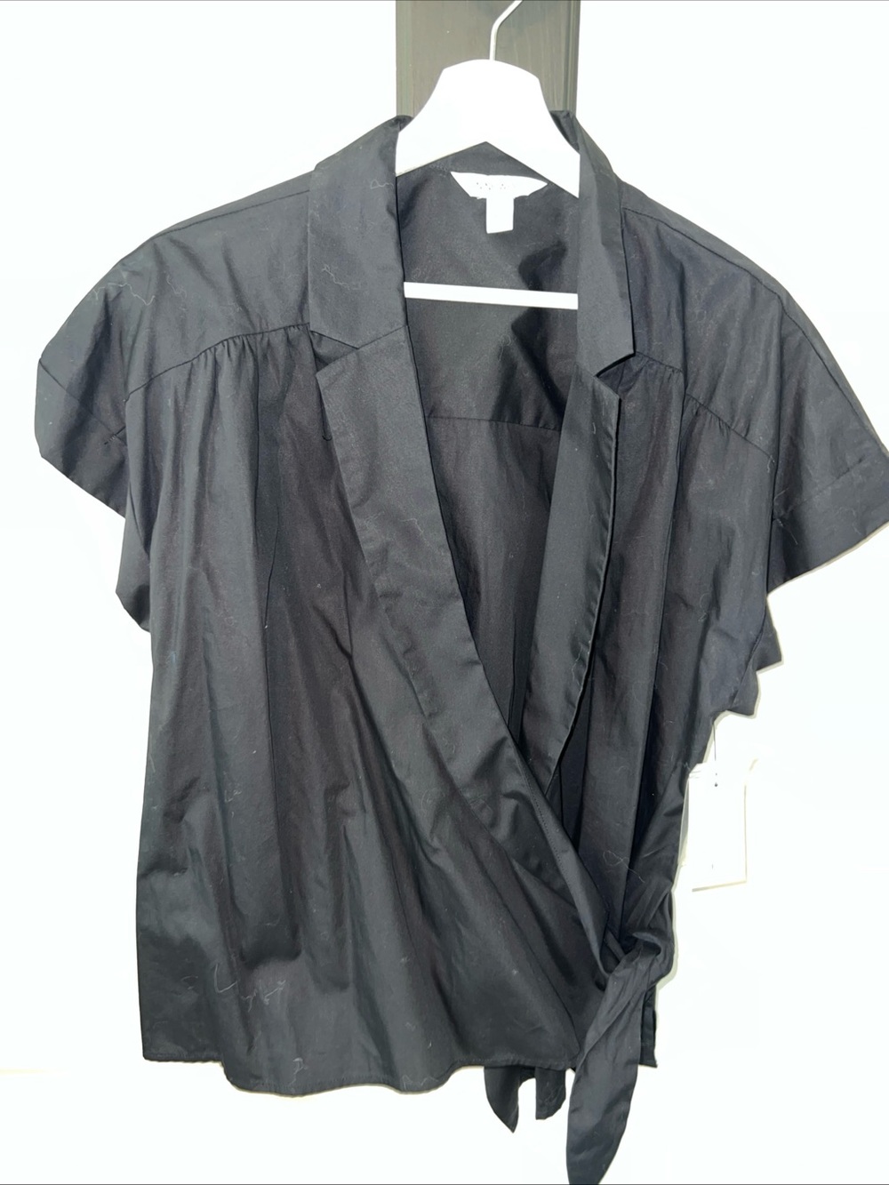 Nine West Black Short-Sleeve Wrap Blouse with Waist Tie